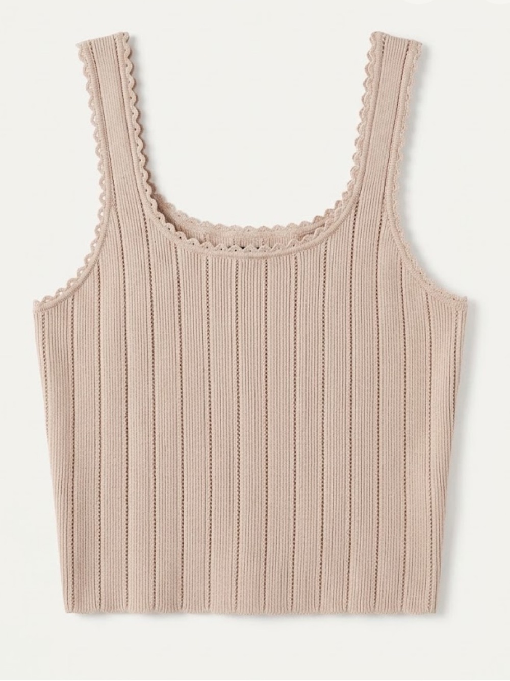 Tribal Beige Ribbed Scalloped Cropped Tank Top - Size Medium